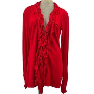 Solo Moda Women’s cardigan sweater red ruffle size medium long Rayon long sleeve